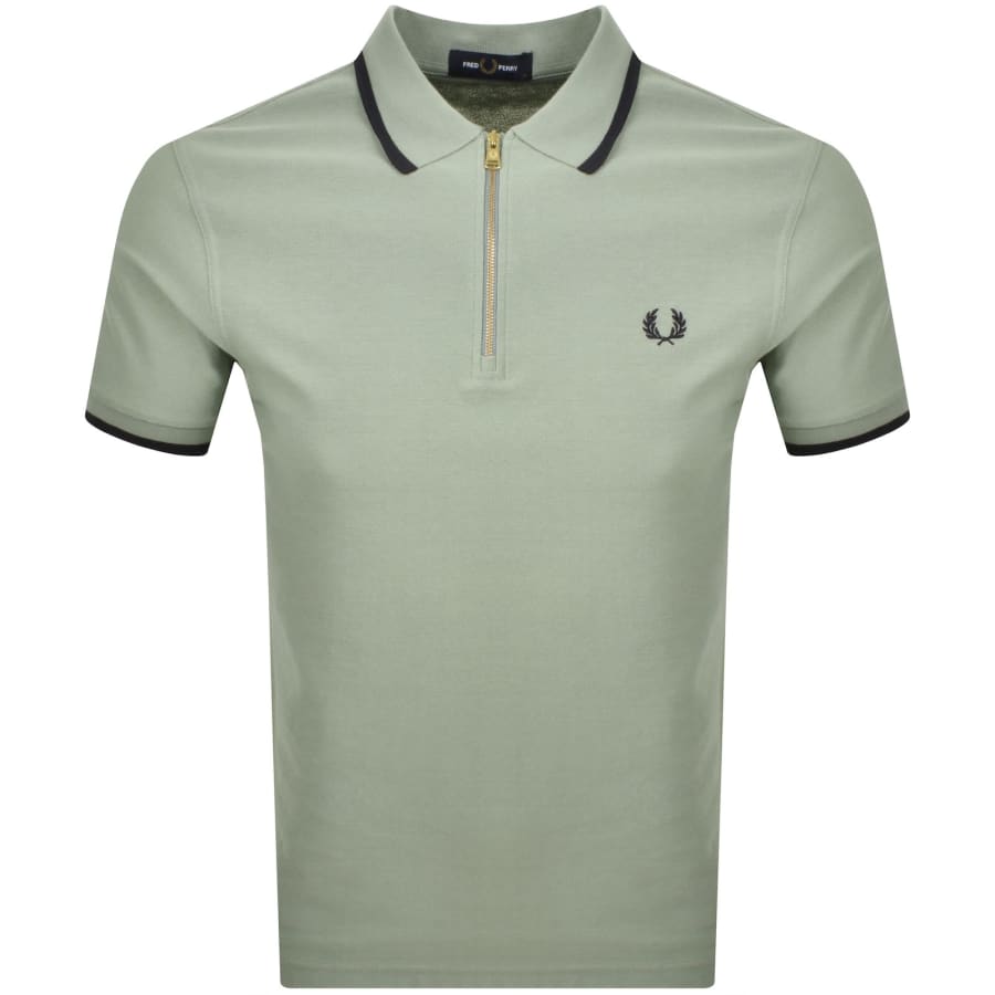 Fred Perry Zip Neck Crepe Polo T Shirt Green | Mainline Menswear
